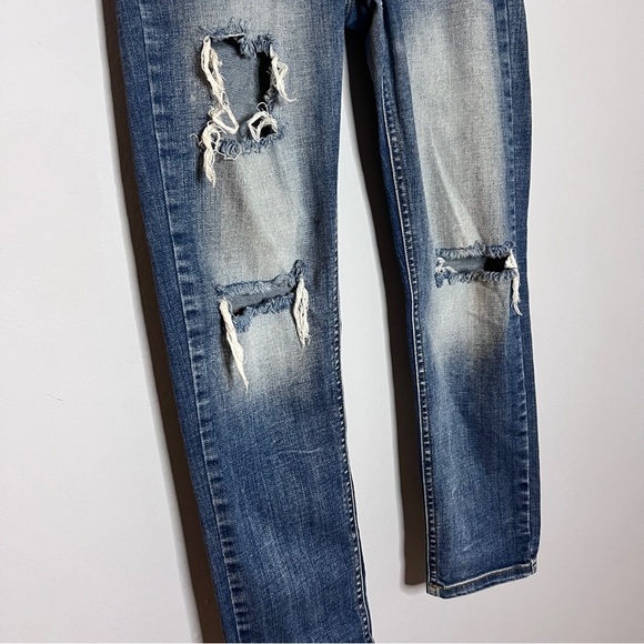 Cello Straight Blue Jeans with Fashionable Distressing Size 5 Low Rise EUC - Picture 3 of 8